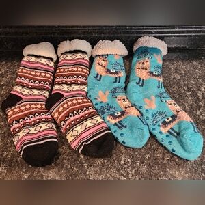 Socks Fuzzy Sherpa Fleece-lined Thermal‎ Non-Skid Slippers Winter Bundle C42
